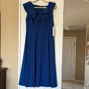 Calvin Klein Royal Blue Midi Dress with Ruffle Detail sz 10